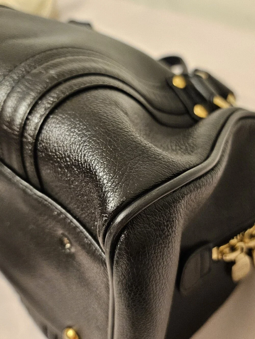 MCM Black Pebbled Leather Boston Bowler Satchel – Gold Hardware - Picture 14 of 16